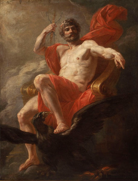 Jupiter Signs: Painting of Jupiter in red, sitting on the throne.